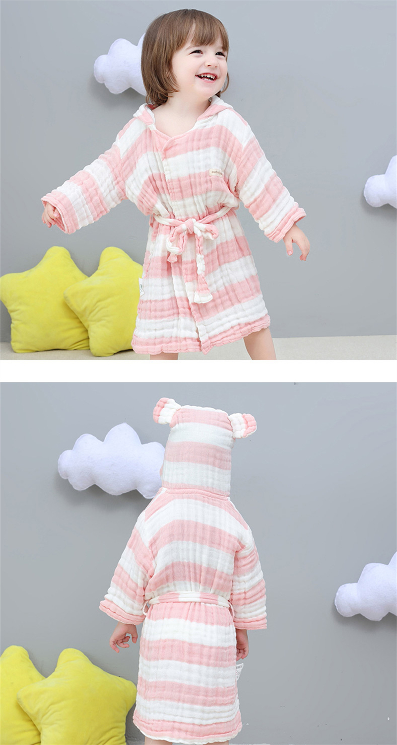 Kid's Striped Cotton Bathrobe with Hood