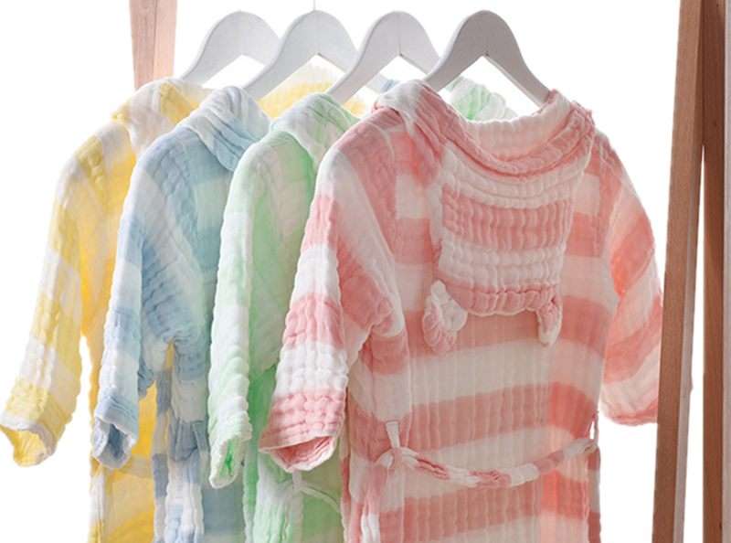 Kid's Striped Cotton Bathrobe with Hood