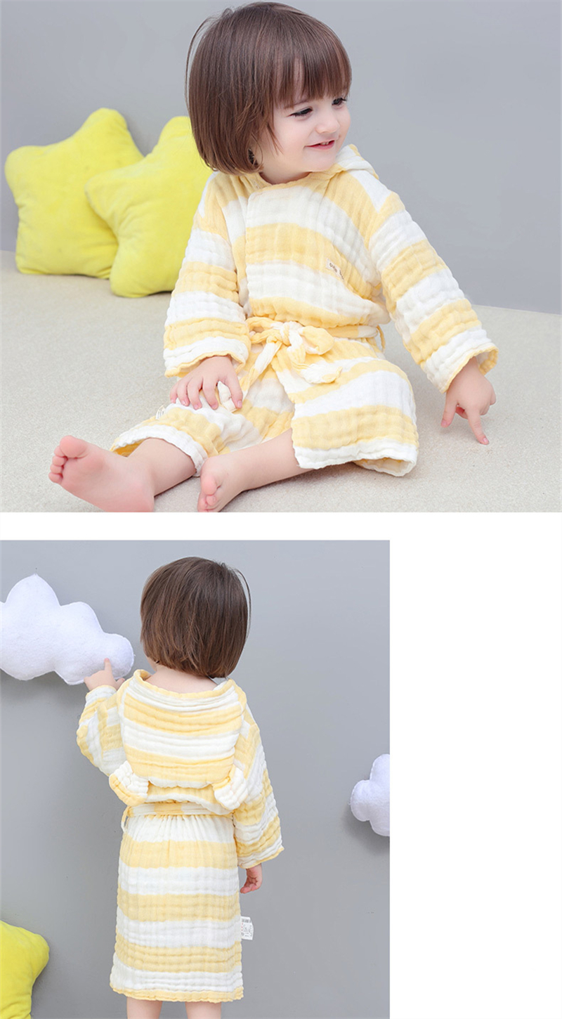 Kid's Striped Cotton Bathrobe with Hood