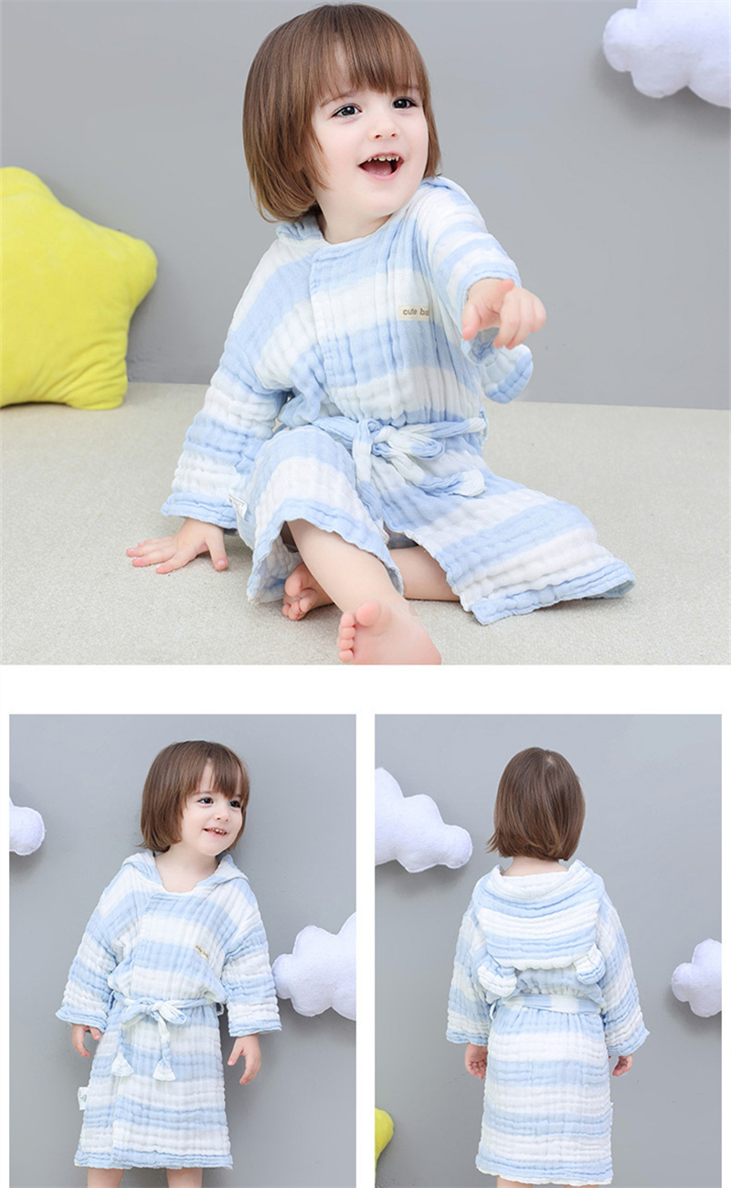 Kid's Striped Cotton Bathrobe with Hood
